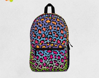 Rainbow Cheetah Print Festival Backpack: Rave EDM Travel Bag