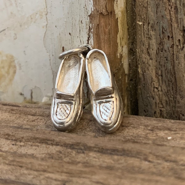 Vintage Solid Silver Pair of Shoes Slippers Charm | Mini Gucci Loafers | Necklace Bracelet Pendant | Shoe Collector Lover | Gift Him Her