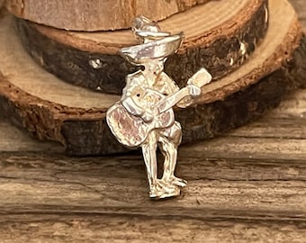 Vintage Solid Silver Mexican Guitarist Charm | Spanish String Instrument | Necklace Bracelet Pendant | Mexico Guitar Musician Mariachi Gift