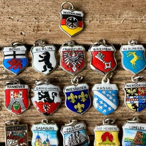 Vintage Silver Germany Tourist Shield Charms | Old German Coat Arms Flags | European Travel Birthplace Souvenir Necklace Bracelet Pendant