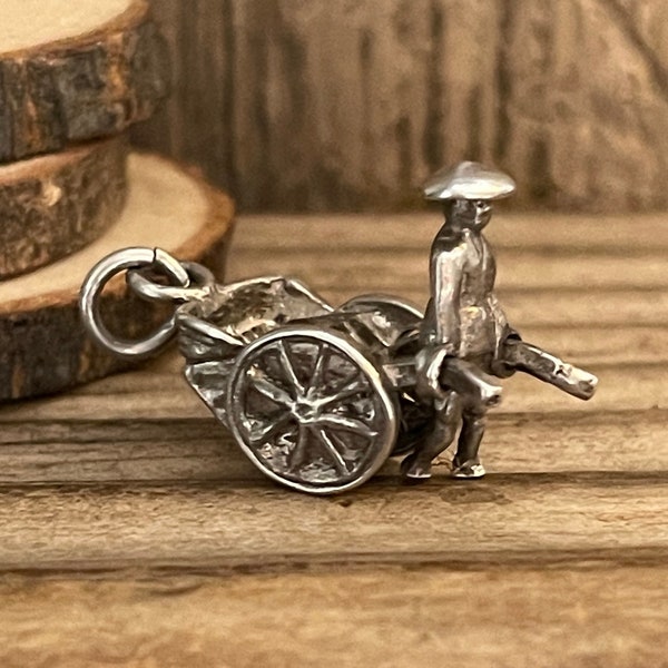 Vintage Solid Silver Pulled Rickshaw Charm | Bracelet Necklace Pendant | Vietnamese Vietnam Saigon Taxi Cart | Asian Travel Cyclos Souvenir