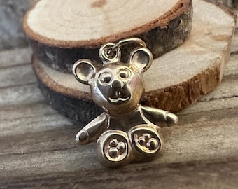 Vintage 9kt gouden teddybeerbedel, kinderarmband kettinghanger jaren 1970, schattige kinderknuffelsieraden, doop cadeau pasgeborene