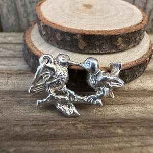 Vintage plata maciza amor pájaro encanto / dos pajaritos rama de árbol / collar pulsera colgante / joyería inglesa / regalo de la esposa de la novia