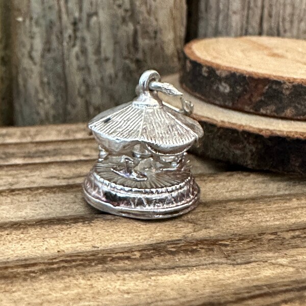Vintage Nuvo Solid Silver Moving Carousel Charm | Fairground Merry-Go-Round Hurdy Gurdy Roundabout | Necklace Bracelet Pendant | Fayre Gift