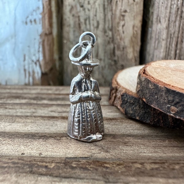 Vintage Silver Welsh Lady Charm | Wales National Traditional Women's Costume Dress | Necklace Bracelet Pendant | Gown Bedgown Heritage Gift