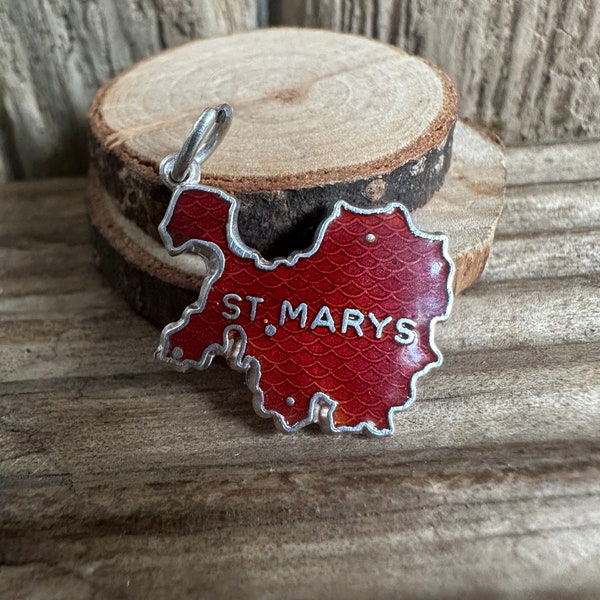 Charm bouclier touristique vintage en argent massif émaillé | Îles Scilly de Sainte-Marie | Collier souvenir de lieu de naissance Bracelet pendentif | Cadeau Cornouailles