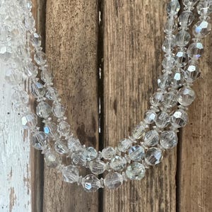Vintage Beaded Aurora Borealis Stone 3 Strand Necklace, Genuine 1950s Jewellery, Bridal Prom Cocktail Wedding, Rainbow Crystal AB Glass Gift