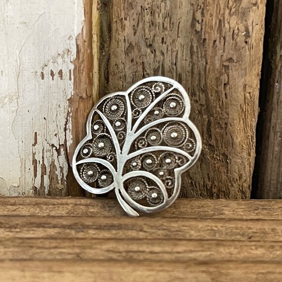 Vintage Solid Silver Leaf Brooch | Hallmarked 835… - image 2