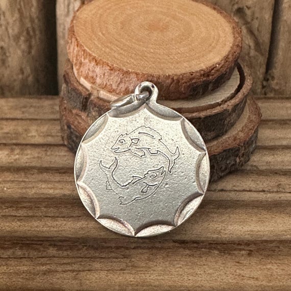 Vintage Solid Silver Pisces Charm, Star Sign Zodiac Horoscope Two Fish Jewellery, Necklace Bracelet Pendant, February March Birthday Gift View 2