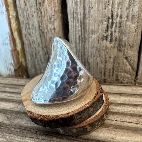 Vintage Solid Silver Brutalist Ring, 1980s London… - image 3