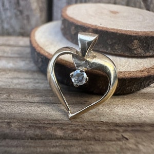 Vintage 1987 9ct Gold Open Heart Pendant | 375 Birmingham Hallmark | Small CZ Diamond Necklace | Token Love Valentine Wife Girlfriend Gift