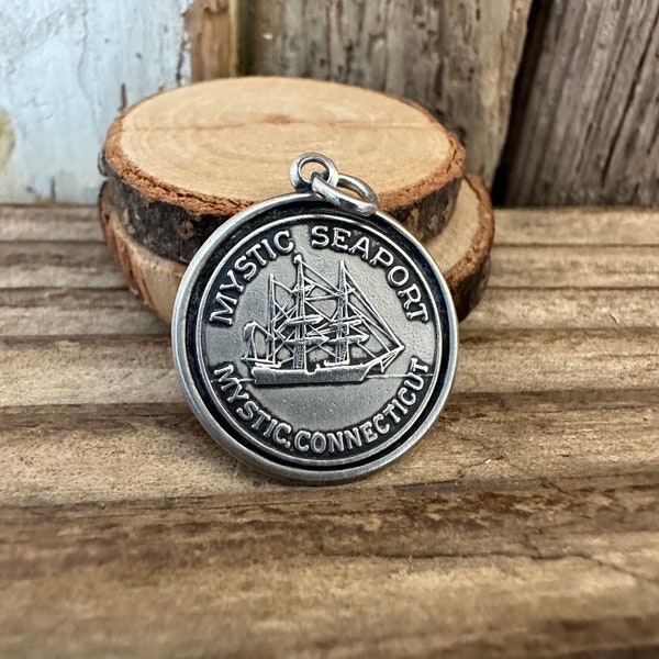 Vintage Sterling Silver Mystic Seaport Pendant | USA Sea Maritime Jewellery | Necklace Bracelet Charm | Connecticut Tourist Travel Souvenir