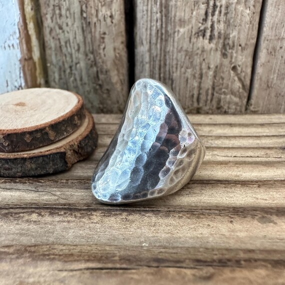 Vintage Solid Silver Brutalist Ring, 1980s London… - image 2