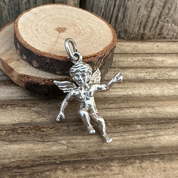 Three Dimensional Angel Wings Charm Antiqued Sterling Silver Three Dimensional Angel Wings Charm Antiqued Sterling Silver