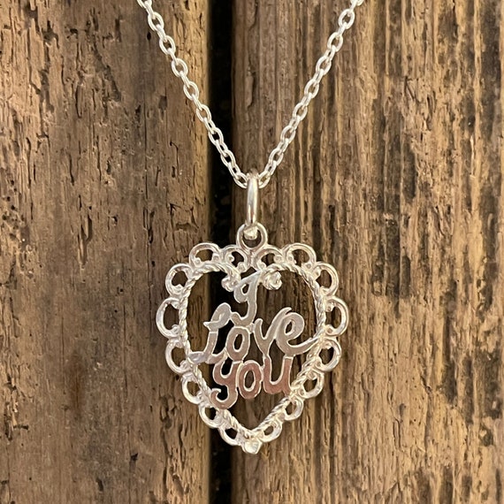 Vintage Solid Silver Heart Necklace Fancy I Love You Pendant Openwork Token Love 18 Chain Anniversary Wife Fiance Girlfriend Gift Etsy Canada