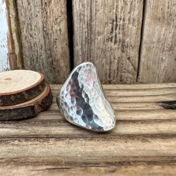 Vintage Solid Silver Brutalist Ring, 1980s London… - image 1