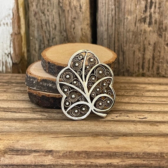 Vintage Solid Silver Leaf Brooch | Hallmarked 835… - image 1
