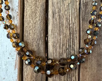 Vintage Orange Aurora Borealis 2 Strand Necklace, Genuine 1950s Art Deco Jewellery, Bridal Cocktail Prom Wedding, Rainbow Crystal AB Glass