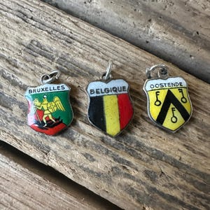 Vintage Silver Belgium Tourist Shield Charms, Belgian Belgique Retro Jewellery, European Travel Holiday Souvenir Necklace Bracelet Pendant