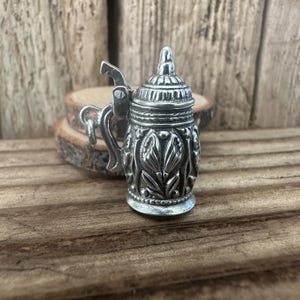 Vintage Solid Silver German Bier Stein Charm, Miniature Opening Traditional Beer Jug Lid, Necklace Bracelet Pendant, Oktoberfest Tankard