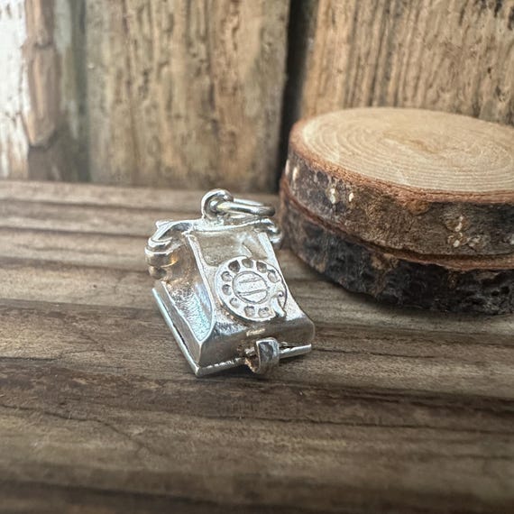 Vintage Solid Silver Opening Telephone Charm, Tra… - image 1