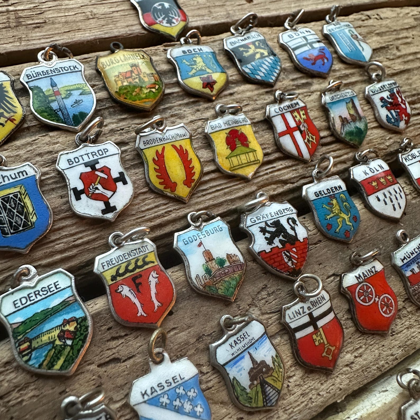 Vintage Silver Germany Tourist Shield Charms, Old German Deutschland Coat Arms Flags, European Travel Birthplace Souvenir Bracelet Pendant