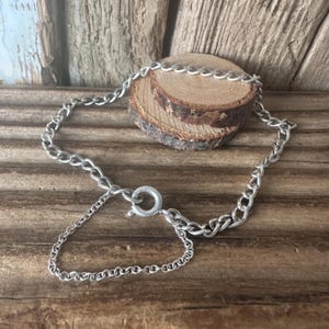 Vintage Solid Silver Bracelet, Hallmarked English Jewellery, Simple Plain Curb Link 7 Inch Wrist Charm Chain, Her Wife Daughter Friend Gift