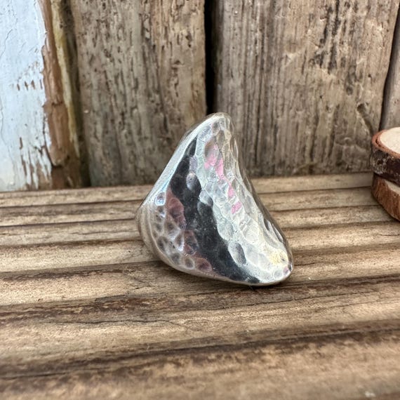 Vintage Solid Silver Brutalist Ring, 1980s London… - image 6