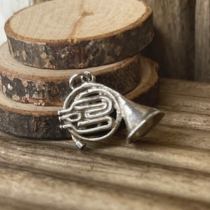Vintage Solid Silver French Horn Pendant | English Jewellery | Necklace Bracelet Charm | Brass Band Jazz Instrument | Musician Player Gift