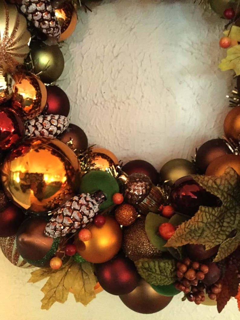 orange Gold Ornament Fall Wreath Fall Decor bronze