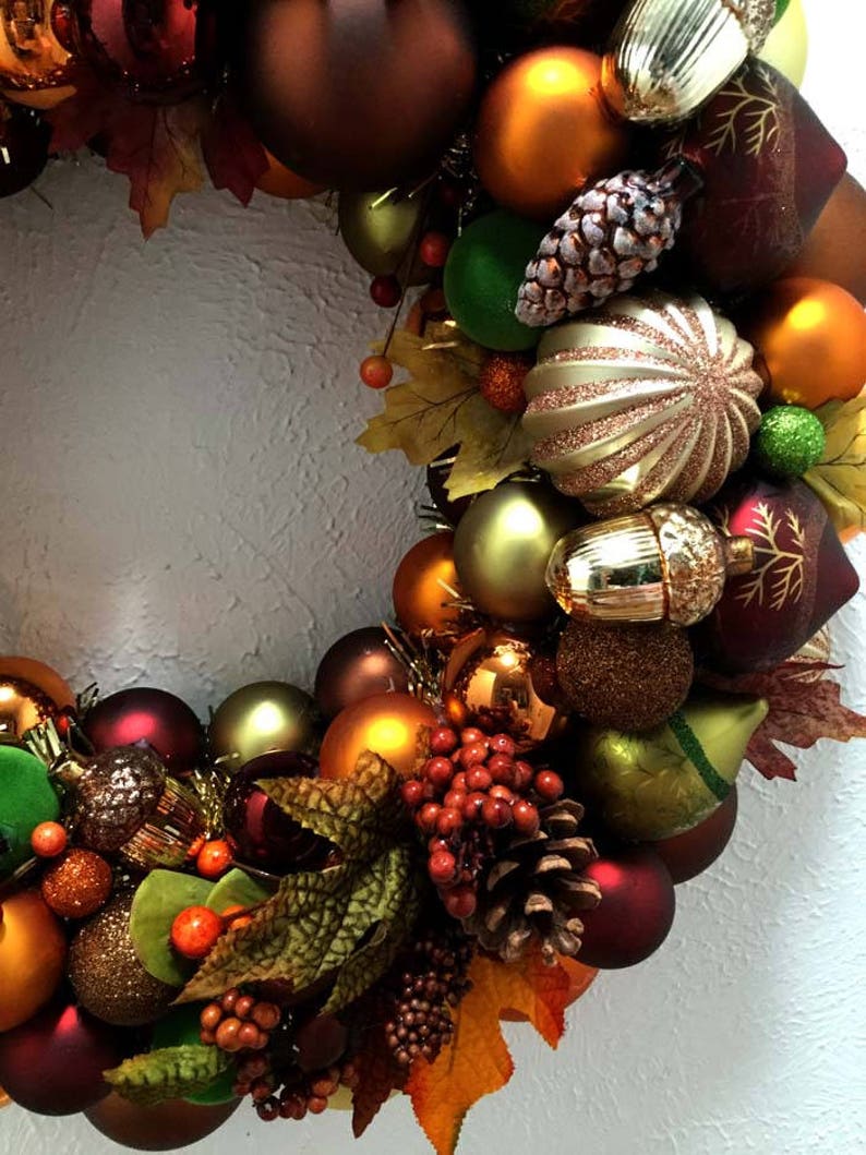 orange Gold Ornament Fall Wreath Fall Decor bronze