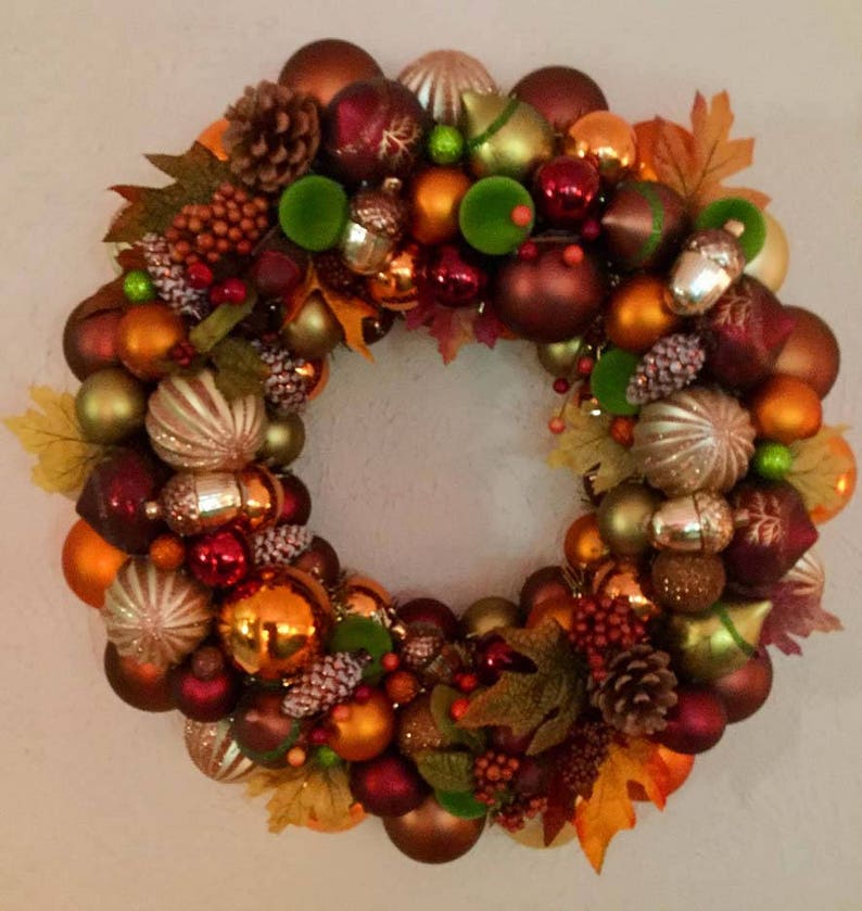 orange Gold Ornament Fall Wreath Fall Decor bronze