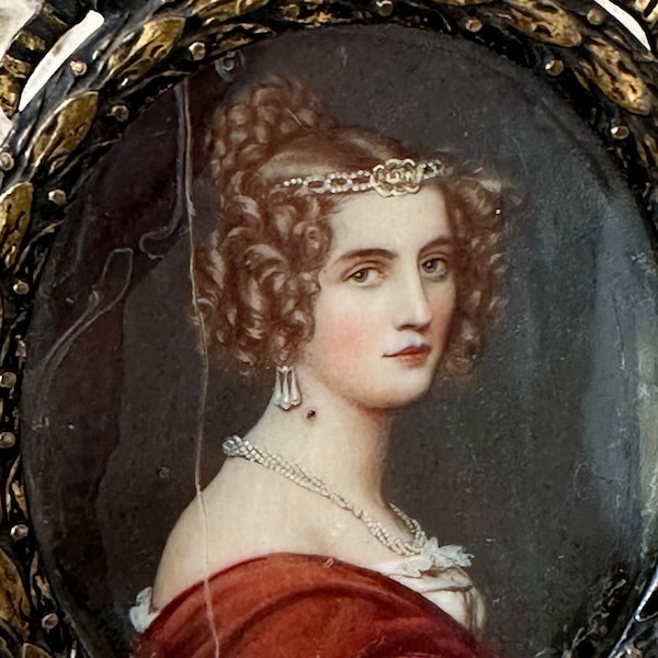 Antike Miniatur Lupenmalerei 1800s Amalia von Schintling schöne Münchnerin Schönheitengalerie König Ludwig I