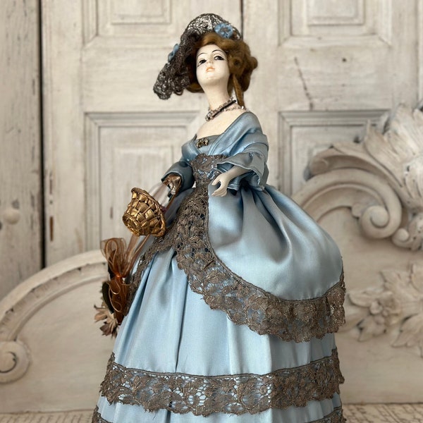 Stunning Antique 1920s Tea Doll Wax - in Original Dress - Fashion Doll Half Doll Art Deco Lilli Baitz Style - Piano Doll Divan Doll