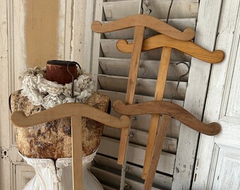 4x Antique French long wooden coat hangers French shabby Brocante chic