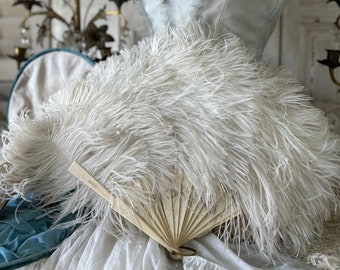 Antique Wedding Fan Ostrich Feather Ostrich Plume Fan Edwardian