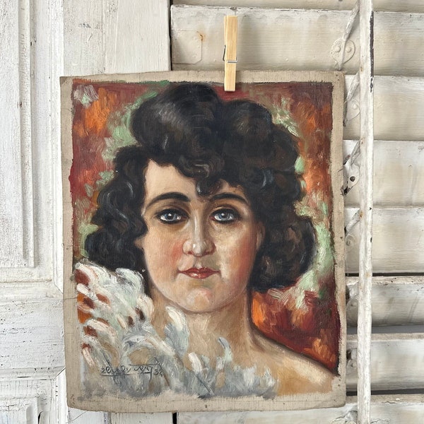 Art Déco 1932 Dames Huile Toile Portrait Années 1930 Signé