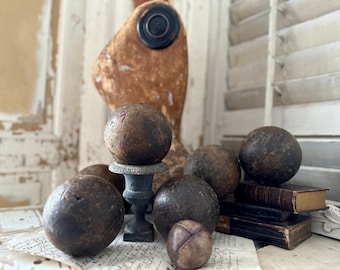 Jeu de boules de boules antiques françaises 6x boules en bois massif