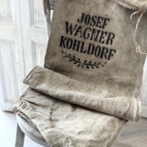 Stary worek na mąkę z grubego płótna farmerskiego - worek na zboże - Josef Wagner Kohldorf - len w jodełkę