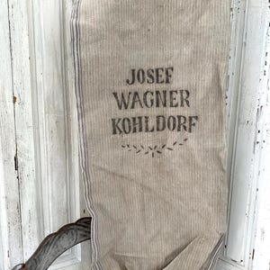 Stary worek na mąkę z grubego płótna farmerskiego - paski - worek na zboże - Josef Wagner Kohldorf - len w jodełkę