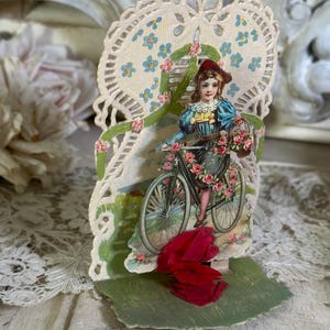 Antikes 3D-Klappbild mit Fahrrad Motiv - Reklame  „J. Titze Kaiserkaffee“ um 1900