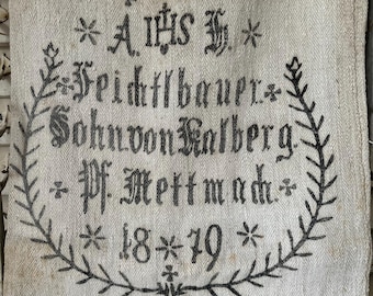 Original Antique Farmer&#39;s Linen Flour Sack - Austria 1879 - Linen Sack - Grain Sack - Primitive Farmhouse - Cottagecore
