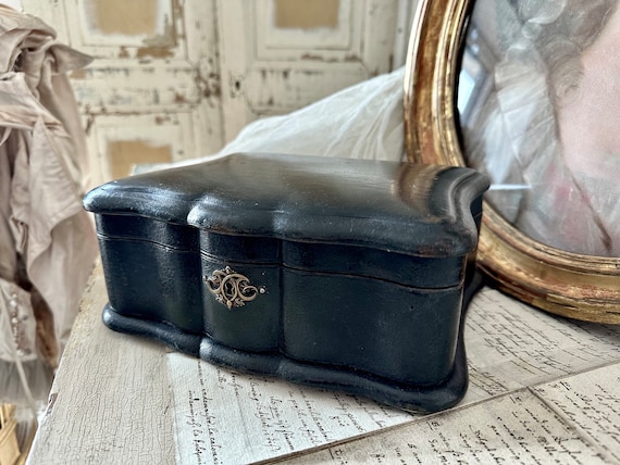 Antique French Napoleon III - Leather Jewelry Box… - image 1
