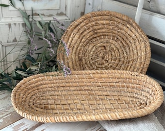 Set of French vintage bread baskets baguette basket wicker braided decoration rustic farmhouse