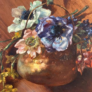 Tableau Art Nouveau enchanteur - Natalja NIKITIN - Nature morte aux fleurs et Florence - Sur panneau de bois - Brocante chic shabby