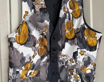 Hermès Concerto zijden vest uit de jaren 80 – Orkestprint – 100% zijde – Maat 50