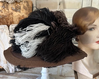 Antique ostrich feather hat “Viennese fashion creation” Belle Epoque