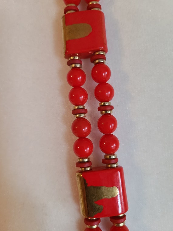 Vintage red and gold beaded Japanese necklace - image 3