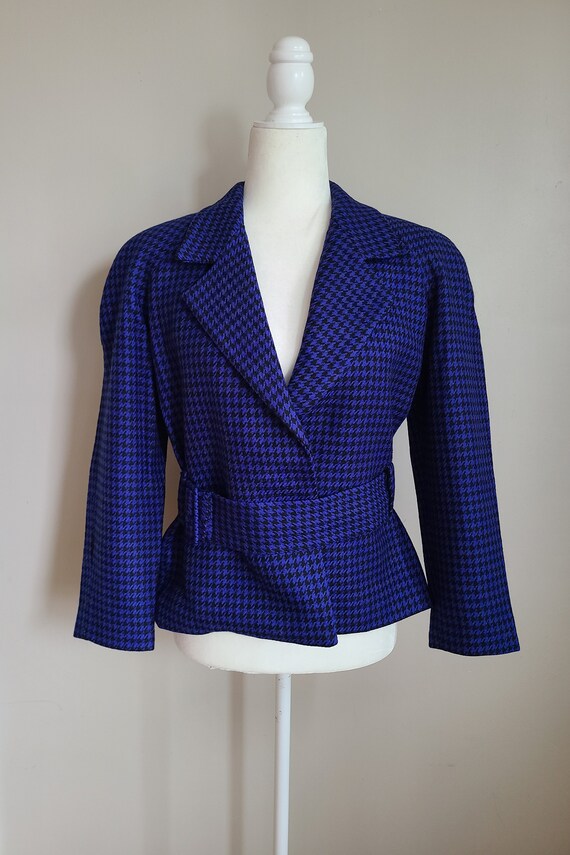 Vintage Gianni Petite Blue Houndstooth Print small
