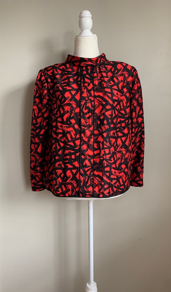 Silk Blouse Black Collar Red